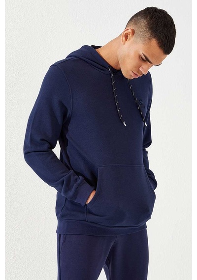 Tommy Life İndigo Kanguru Cep Standart Kalıp Kapüşonlu Erkek Sweatshirt - 87872 Indıgo