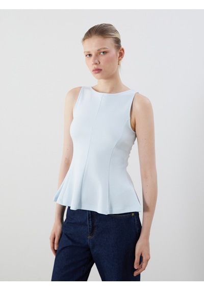 Lcw Vision Mavi Kayık Yaka Peplum Bluz