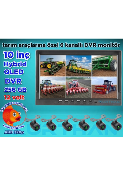Ledsiz 6 Adet Ahd 720p Balık Gözü Kelebek Kamera 6 Kanallı 10'' Hybrid Dvr Monitör 12 V 256 Gb