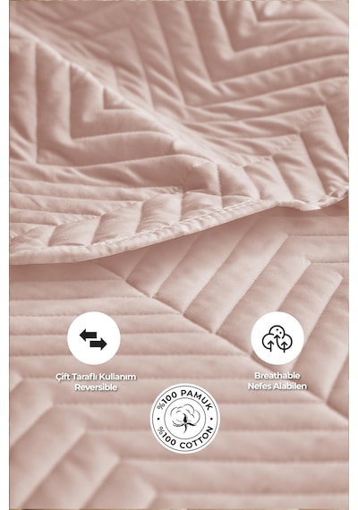 Evlen Home Ross %100 Pamuk Yatak Örtüsü Pike Takımı Çift Kişilik Kapitone Çizgili Günlük Yıkanabilir Pudra Pudra