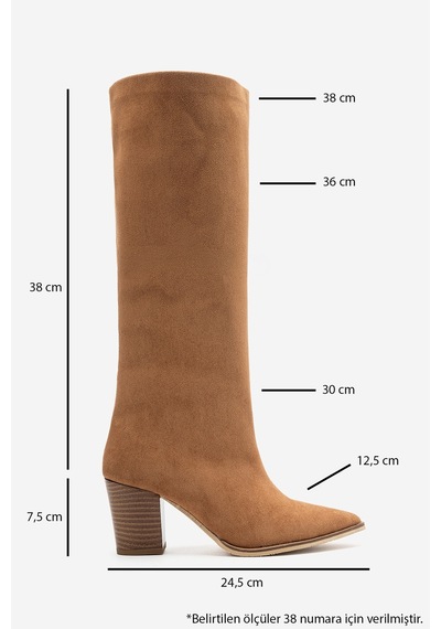 Luvi Shoes Moıra Taba Süet Kadın Kalın Topuklu Çizme