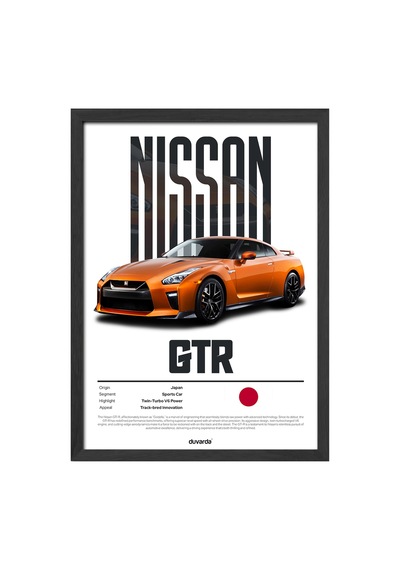 Nissan Gtr Araba Siyah Ahşap Çerçeveli Poster, Dekoratif Duvar Tablosu