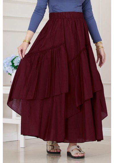 Sevitli Katlı Botto Vual Etek-bordo-5306 Bordo
