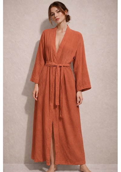 Estewomanfashion Müslin %100 Pamuk Kimono & Kaftan Kiremit