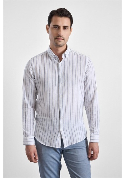 Süvari Lacivert Slim Düğmeli Yaka Casual Gömlek Sgm1008400005-m09