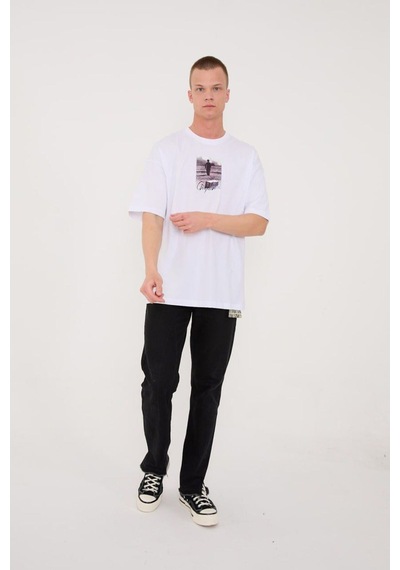 Charlie Chaplin Siyah-beyaz Nakışlı Unisex T-shirt Beyaz