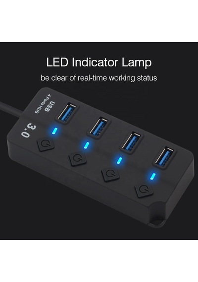 Onezero 1215 Bağımsız Şalterli 4 Portlu Güç Beslemeli Usb Hub Çoklayıcı 1x Usb 3.0 + 3x Usb 2.0 1.2 Metre Kablolu Masaüstü Dağıtıcı
