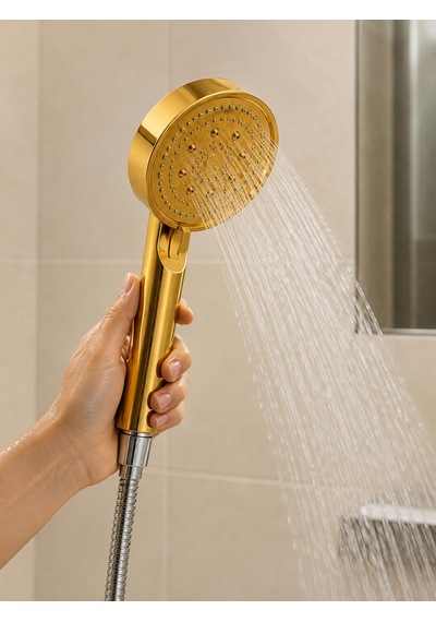 5 Modlu El Duş Başlığı, Banyo Ve Günlük Duş Kullanımı İçin Çok Fonksiyonlu El Tipi Duş Başlığı, Altın Renk