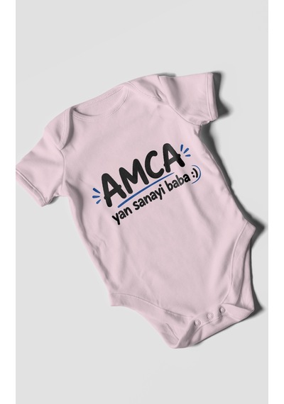 Morivokids Amca Ve Yan Sanayi Babaya Özel Kısa Kollu Bebek Body %100 Pamuk Bebe Pembe