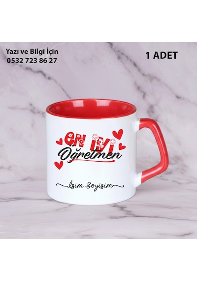 Kişiye Özel İsim Yazılır En İyi Öğretmen Kupa Bardak Öğretmenler Günü Hediyesi-şık Görünümlü Hediye Kısakırmızı