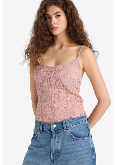 Defacto Slim Fit Dar Kesim V Yaka Dantel Askılı Atlet F6005ax25hsbr86 Pembe