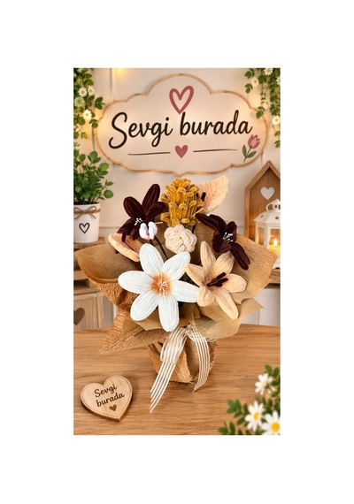Hediyelik Toprak Tonları Şönil Karma Saksı Çiçek Yeni Bej - 835802155 Bej