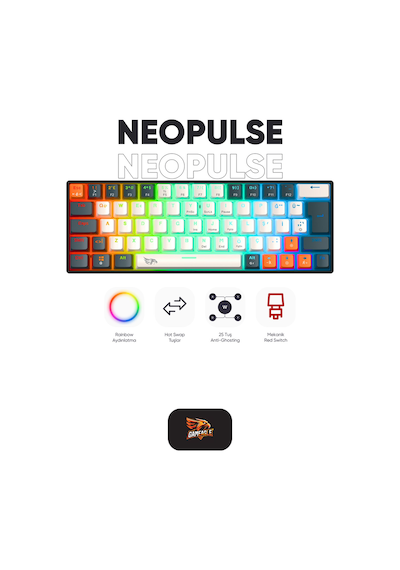 Neopulse Mekanik Klavye Gaming Klavye Red Switch Rainbow 63 Tuşlu Gasket Klavye Mini 12mod Beyaz
