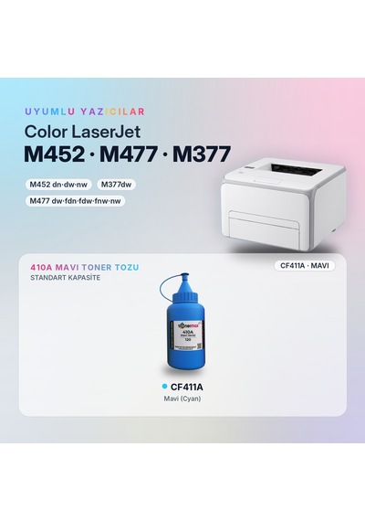 Hp 410a Cf411a Toner Tozu Mavi 120gr / Color Laserjet Pro M452 / M477 / M377