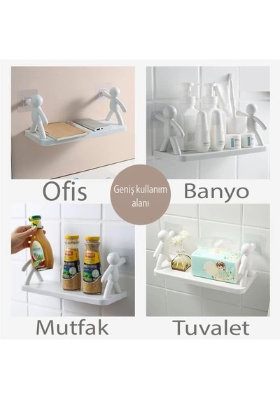 2 Adet Büyük Boy Yapıskanlı Organizer Ofis,banyo,mutfak,tuvalet Rafı Dekoratif Çok Amaçlı Adam Raf Çok Renkli