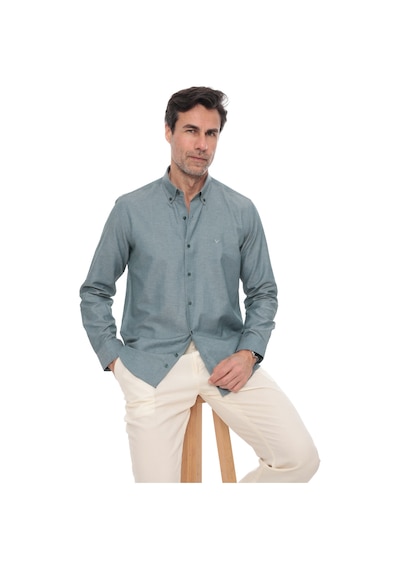 Slim Fit Uzun Kol Pamuklu Hediye Kutulu Kolay Ütülenebilir Erkek Gömlek Fs-002225 - Yeşil-2662