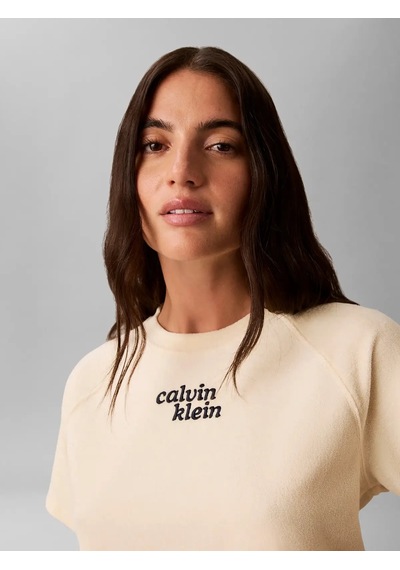 Calvin Klein Ss Towel Terry Cropp, Tgy Krem Kadın T-shirt