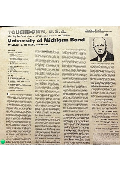 University Of Michigan Band - Touchdown, U.s.a. The "big Ten" Vinyl Lp