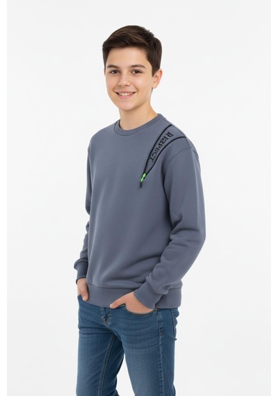 Fermuarlı Respect Baskılı Siyah Erkek Çocuk Sweatshirt-90845 İndigo
