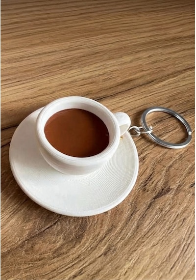 Mini Kahve Fincanı Anahtarlık Beyaz - Bej