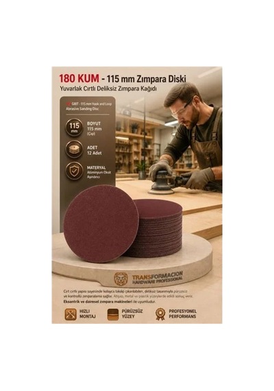 12 Adet 180 Kum Yuvarlak Cırtlı Zımpara Diski 115 Mm Deliksiz Zımpara Kağıdı 723218 Str-mn346