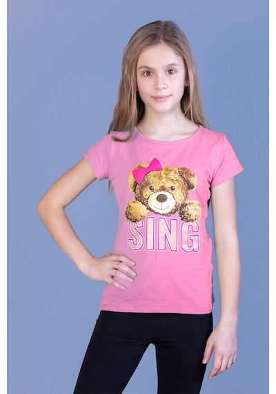 Toontoy Kids Toontoy Kız Çocuk Ayıcıklı Sıng Baskılı Tişört Gülkurusu