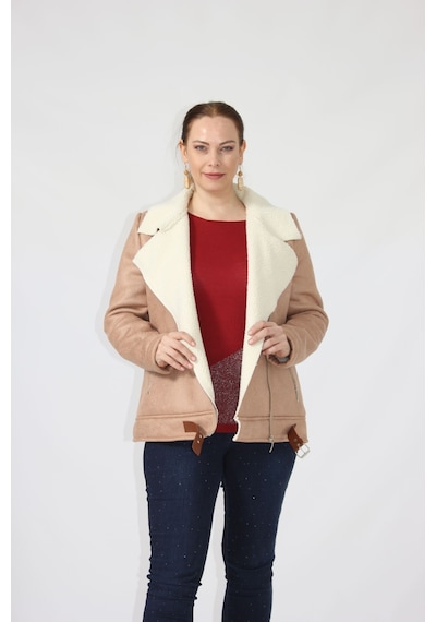 Moda Berray 3263 Kısa İçi Kürklü Eteği Kemer Detaylı Kaban Kahverengi