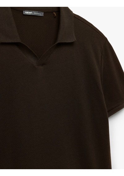 Koton Dokulu Regular Fit Kısa Kollu V Yaka Polo Tişört Haki 5sam10030mk Haki