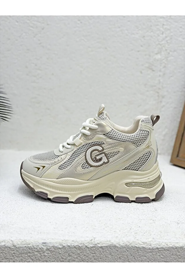 Guja 26y323 Kadın Kalın Taban Simli Sneaker Ayakkabı Bej