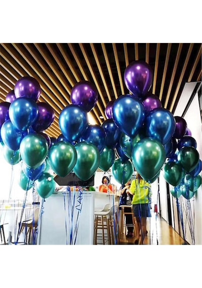 5 Ad Yeşil Renkli Parlak Krom Metalik Aynalı Balon