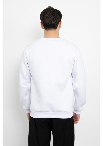 Dasüniforma Basic Baskısız 3 İplik Unisex Cepsiz Düz Sweatshirt Yuvarlak Yaka Sweat Beyaz