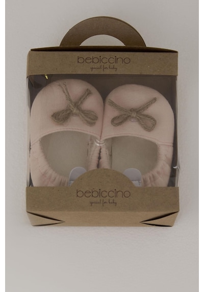 Bebiccino Kız Bebek Muslin Patik Ayakkabı Jüt İp Fiyonk Aksesuarlı 18-19 Numara, Pudra