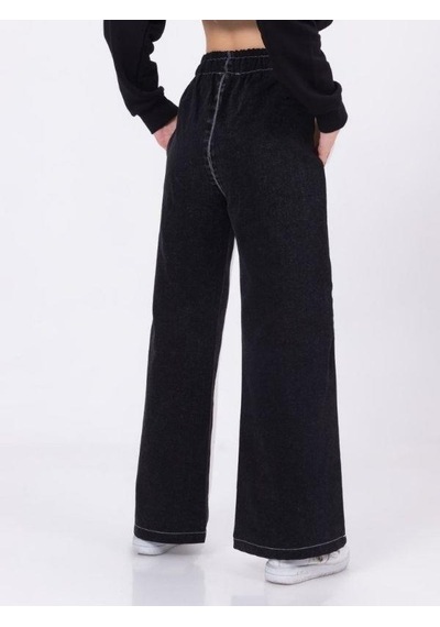 Zekids Kız Çocuk Şeritli Bol Paça Denim Pantolon-13453-beyaz Beyaz