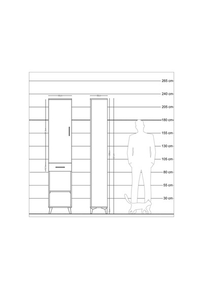 Arges Dolap 3 Raflı Tek Çekmeceli Tek Askılı 44x30x221 Çam-çam Çam