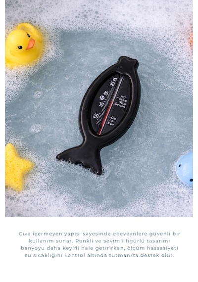 Babyjem Cıvasız Balık Banyo Oda Termometresi Siyah