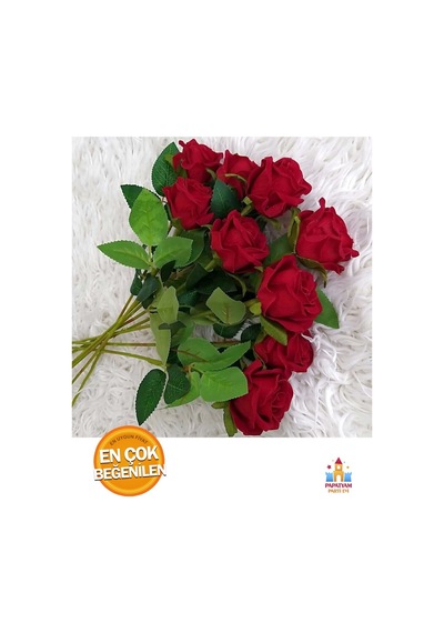 Kırmızı Kadife Yapay Gül Dalı - 50 Cm - Set Halinde 6 Adet Kırmızı