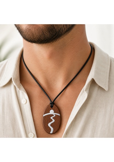 Güneş Ve Yol Okült Sembollü Çift Taraflı Ahşap Metal Döküm Kolye - Unisex 011 - Kahverengi