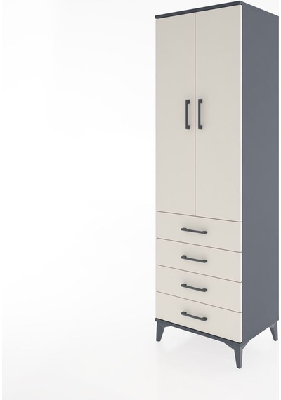 Hyperion Dolap Tek Raflı 4 Çekmeceli Tek Askılı 60x44x195 Ant... Antrasit