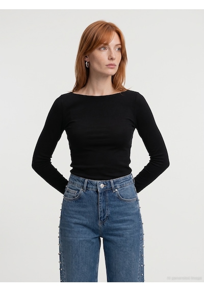 Dilvin 33270 Sıcak Tutan Kayık Yaka Bra-free Top Siyah