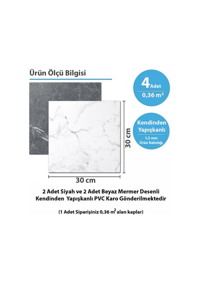 Technosmart 4adet 30cm 30cm Kendinden Yapışkanlı Lvt Zemin Ve Duvar Kaplama Mutfak Banyo Karo Stickr