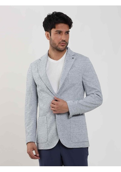 Dufy İndigo Erkek Slim Fit Armürlü Mono Yaka Ceket - 104434-ındigo İndigo