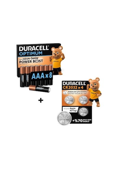 Duracell Optımum Aaa Alkalin İnce Kalem Pil 8'li Paket & Cr 2032 Lityum Düğme Pil 4'lü Paket