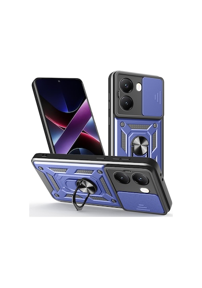 Xiaomi Poco X7 Pro Kılıf Magnetik Standlı Kamera Korumalı Zore Sürgülü Vega Kapak Mavi