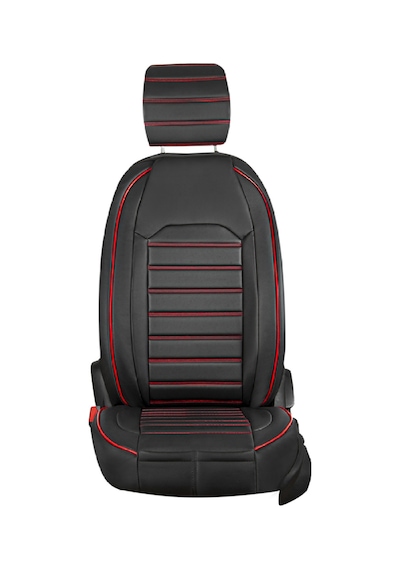 Chevrolet Trax Lüx Deri Oto Koltuk Kılıfı Ön Arka Takım Set Çizgili Desen Siyah Kırmızı