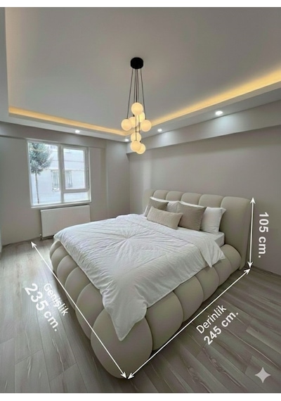 Most Piatto Premium Bazalı Karyola Ekru Bukle Kumaş 180x200 Cm. Yatak İçindir Evinize Teslim 180 x 200