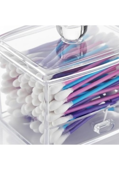 Tr Akrilik Kulak Çubuğu Ve Makyaj Organizeri Kapaklı Çekmeceli 9x9 Cm Banyo Düzenleyici Kutusu Diğer