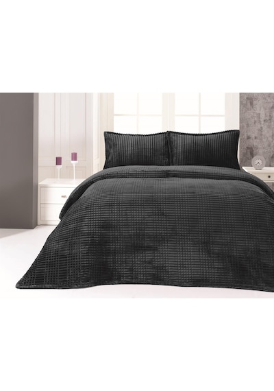 Merinos Modern Line 3 Parça Çift Kişilik Battaniye Seti - Koyu Gri