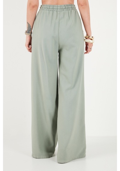 Lela Pamuklu Relaxed Fit Yüksek Bel Geniş Paça Pantolon Bayan Pantolon 668yp5559 Açık Haki