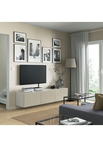 Tv Sehpası, Beyaz-parlak Cila-bej, 180x42x38 Cm, Selsvıken Beyaz