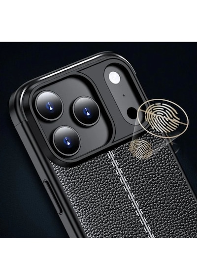 Apple Uyumlu iPhone 17 Pro Max Silikon Kılıf Deri Desenli Darbe Emici Autofocus Koruma Kapak